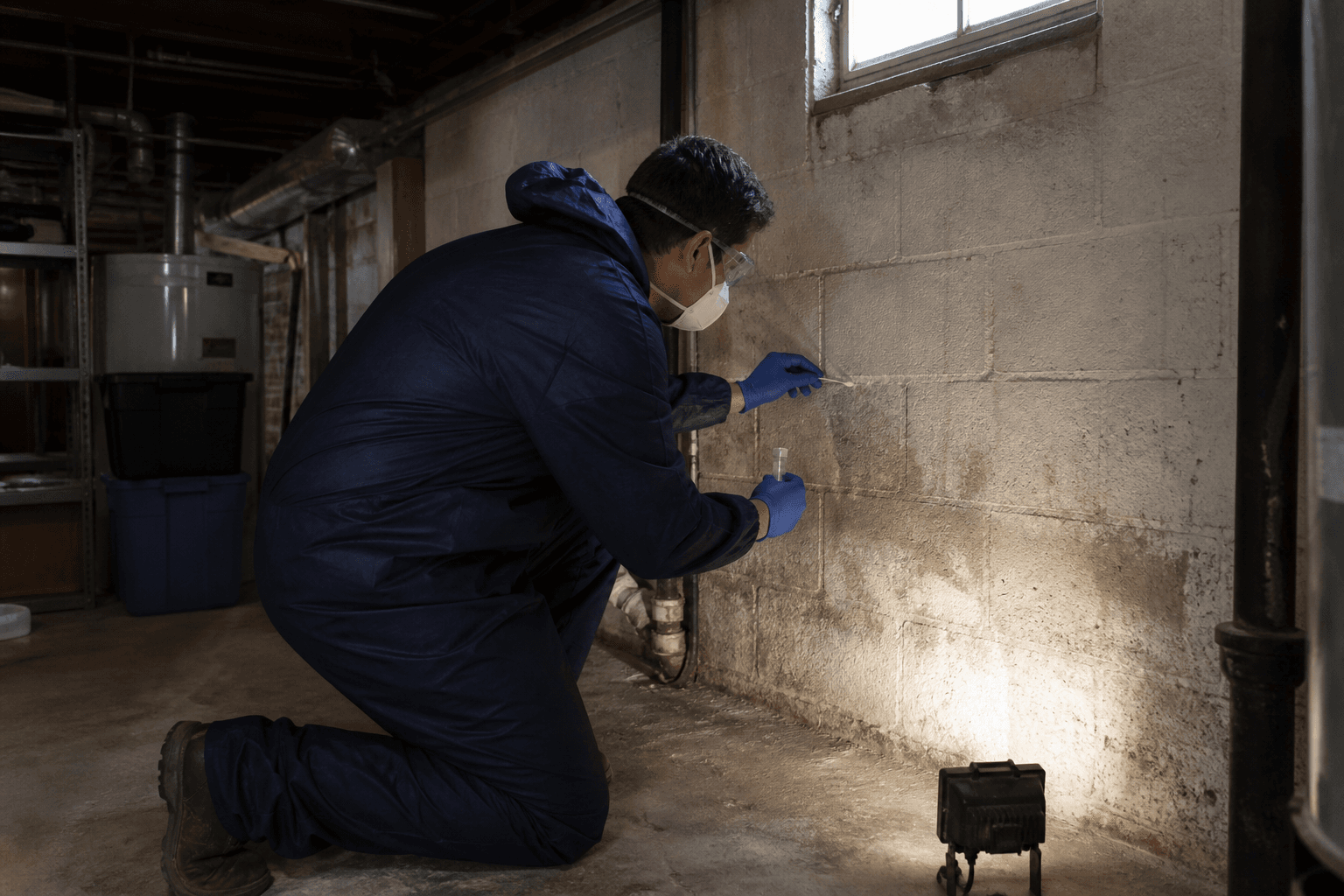 Quest inspector collecting a controlled mold surface sample